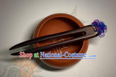 Handmade Cheongsam Hair Jewelry Christmas Gift Chinese Hanfu Purple Glass Headgear Traditional Ebony Hairpin