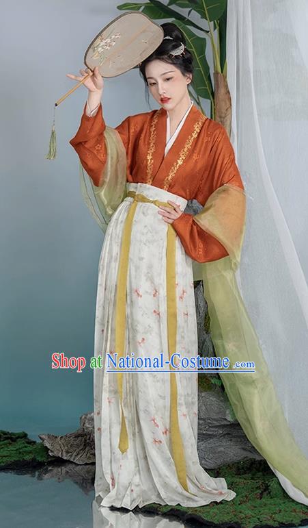 China Ancient Princess Clothing Song Dynasty Noble Lady Costumes Traditional Hanfu Dress Red Blouse and Skirt Complete Set