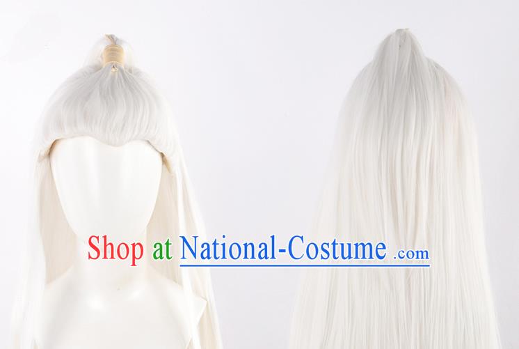 Ancient Costume Men White Hair Style Old Man Hairstyle Film And Television Performance Fairy Knight White Wig Headgear