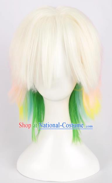 Rainbow Mixed Short Straight Hair Fluffy Women s Cosplay Short Hair Yellow Green White Gradient Wig