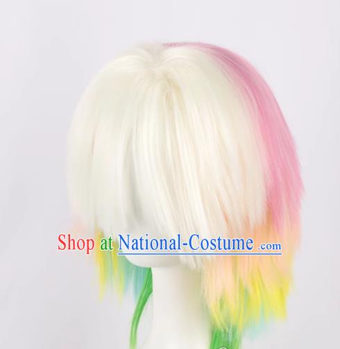 Rainbow Mixed Short Straight Hair Fluffy Women s Cosplay Short Hair Yellow Green White Gradient Wig