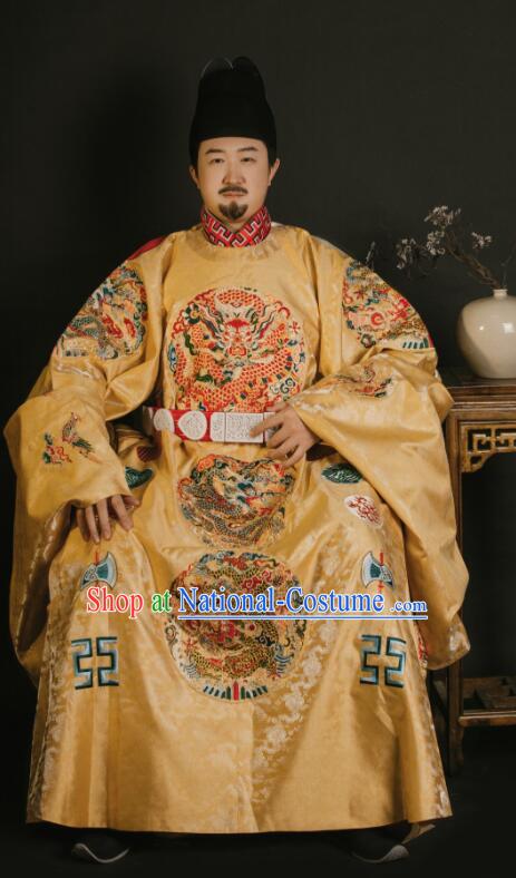 China Ancient Clothing Ming Dynasty Replicate Clothing Emperor Yellow Embroidered Robe