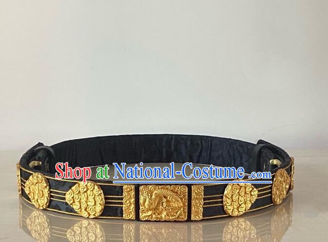 China Ancient Royal Prince Waistband Handmade Golden Carving Belt Ming Dynasty Emperor Belt