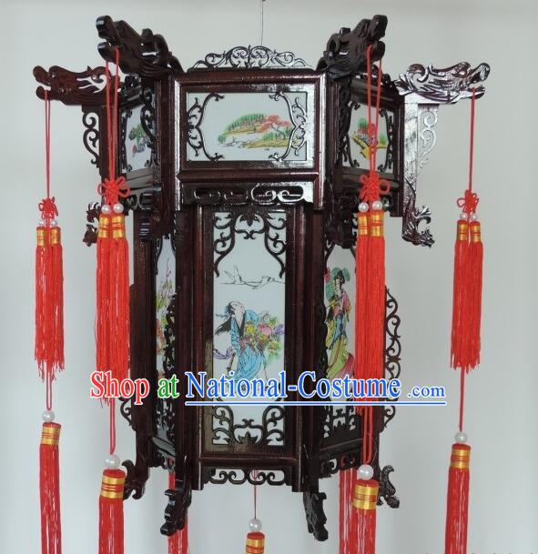 Top Eight immortals Painting Lamp Handmade Palace Lantern Chinese Wood Carving Lantern