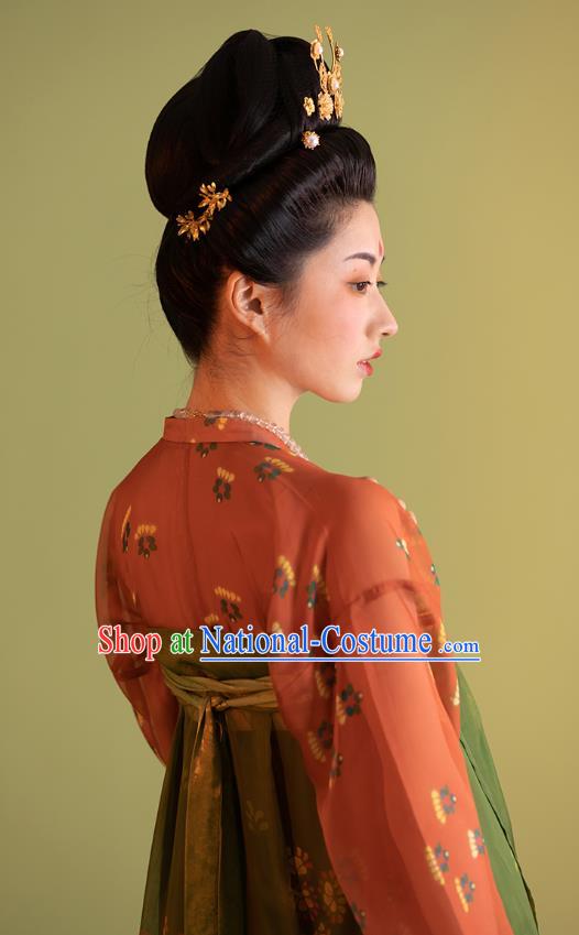 China Ancient Palace Woman Clothing Tang Dynasty Court Princess Costumes Traditional Hanfu Red Blouse and Green Bustier Dress