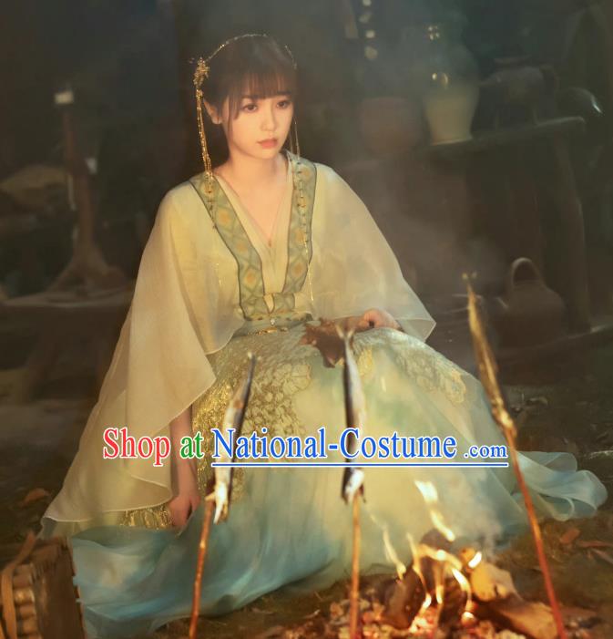 Chinese Ancient Young Woman Garment Costume TV Series Love Between Fairy and Devil Xiao Lanhua Clothing and Headpiece Complete Set