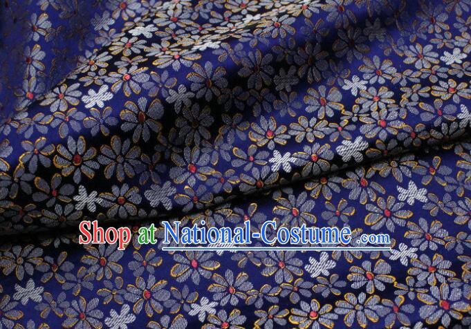 Chinese Qipao Fabric Asian Cloth Traditional Daisy Pattern Design Deep Blue Silk Fabric