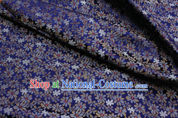 Chinese Qipao Fabric Asian Cloth Traditional Daisy Pattern Design Deep Blue Silk Fabric