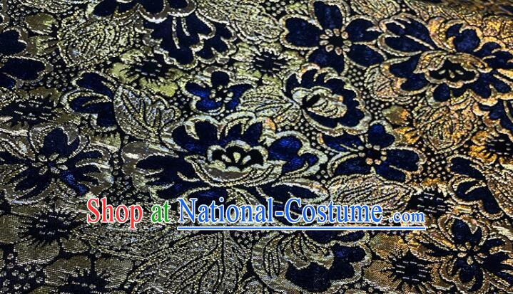 Chinese Traditional Peony Pattern Design Royal Blue Silk Fabric Qipao Fabric Asian Jacquard Cloth