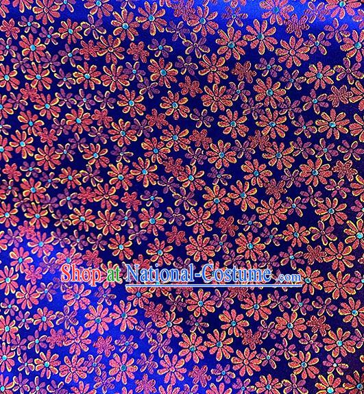 Asian Jacquard Cloth Chinese Traditional Daisy Pattern Design Royal Blue Silk Fabric Qipao Fabric