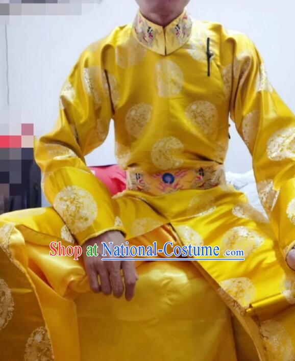 Chinese Qing Dynasty Emperor Gold Robe Ancient Imperial Emperor Monarch Costumes Informal Clothing