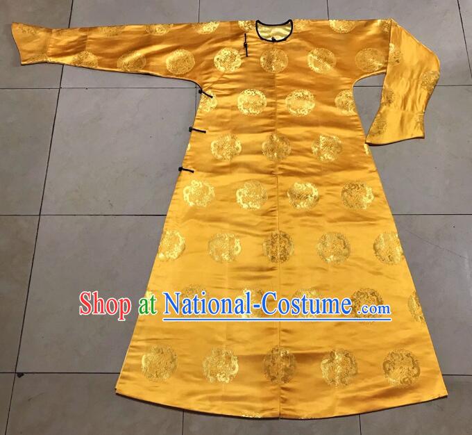 Chinese Qing Dynasty Emperor Gold Robe Ancient Imperial Emperor Monarch Costumes Informal Clothing