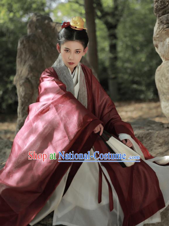 Chinese Ancient Young Man Garment Costumes Traditional Dark Red Cape and White Gown Ming Dynasty Childe Clothing