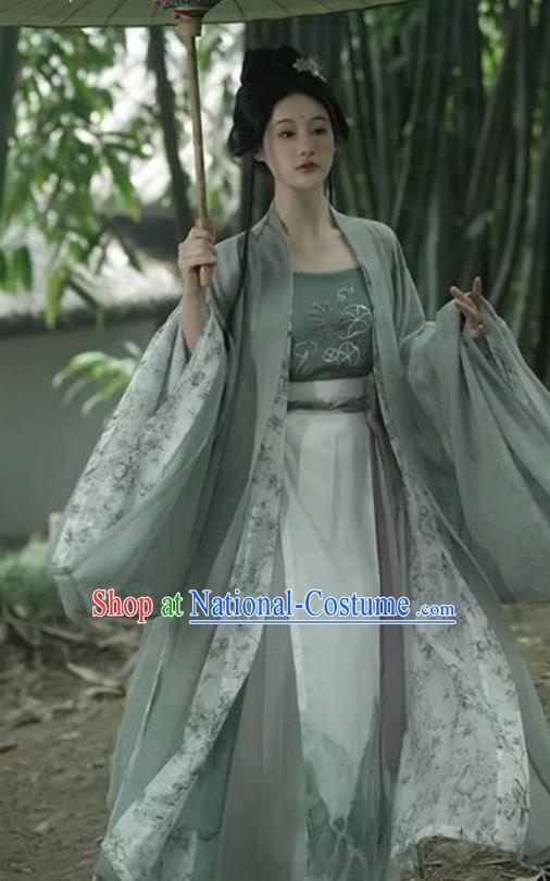 Chinese Song Dynasty Royal Princess Garment Costumes Hanfu Top and Skirt Ancient Young Woman Green Dresses