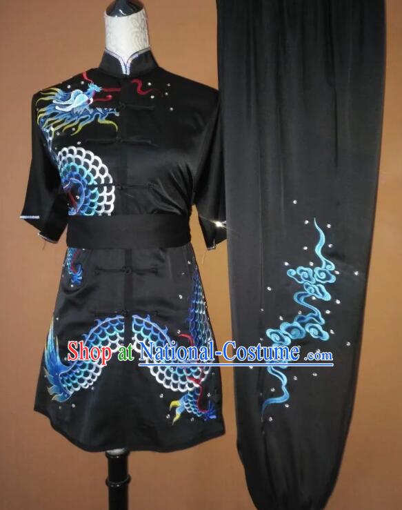 Top Competition Uniform Chinese Kung Fu Black Outfit Professional Wushu Tournament Costume