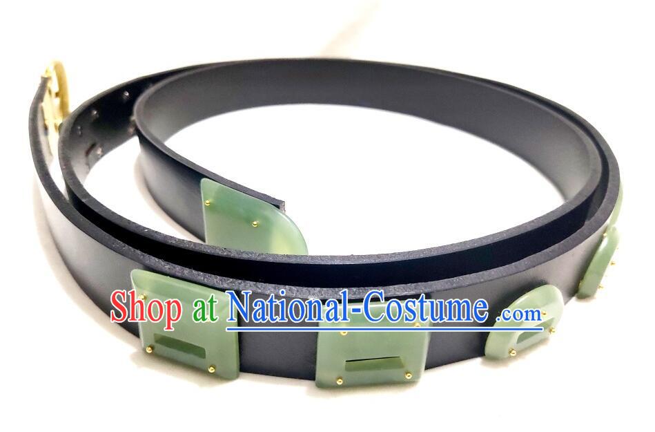 Chinese Tang Dynasty Jade Belt Ancient Hanfu Belts Traditional Leather Waistband for Men