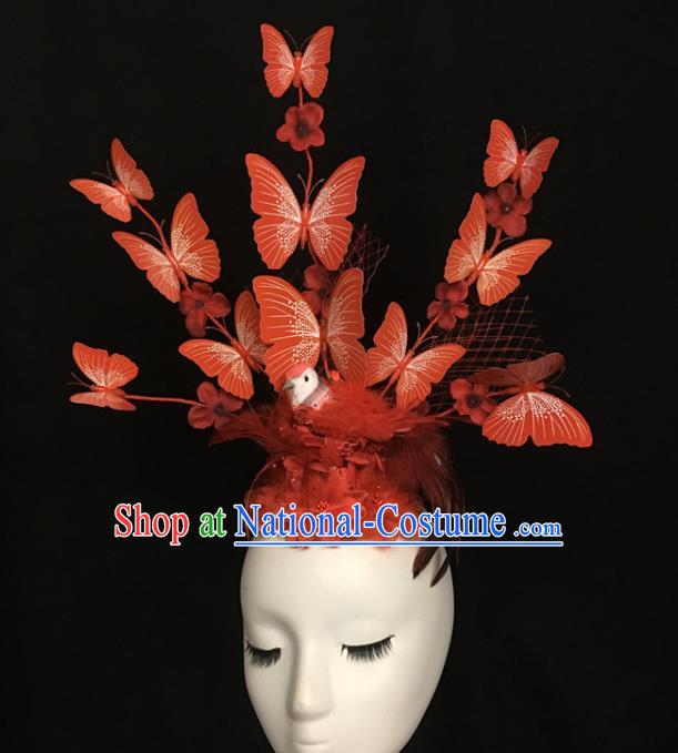 Top Red Butterfly Headwear Stage Performance Deluxe Crown Handmade Feather Headdress