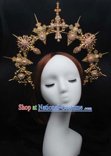 Top Stage Show Headwear Handmade Catwalks Golden Royal Crown Goddess Hair Jewelry