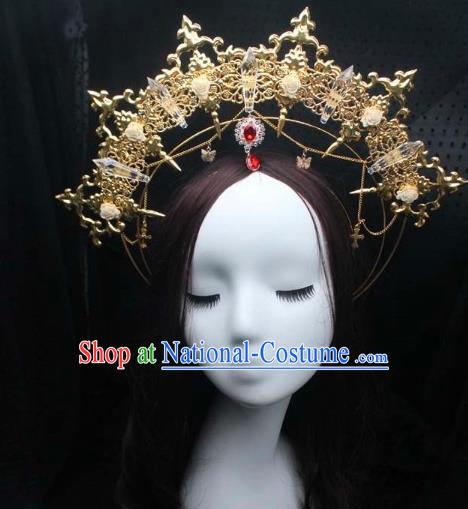 Top Goddess Hair Jewelry Stage Show Headwear Handmade Catwalks Golden Royal Crown