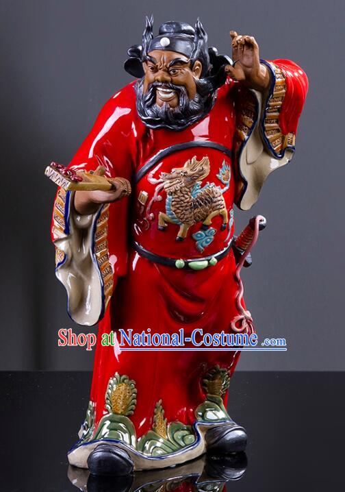 Chinese Ceramics Zhong Kui Statue Bringing Blessings To Hall Hand Made Shi Wan Artistic