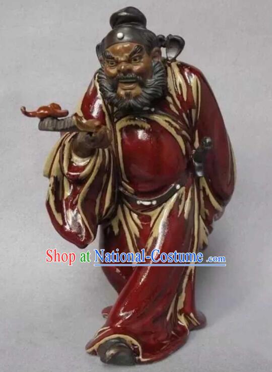 Chinese Hand Made Shi Wan Artistic Ceramics Zhong Kui Statue Bringing Blessings To Hall