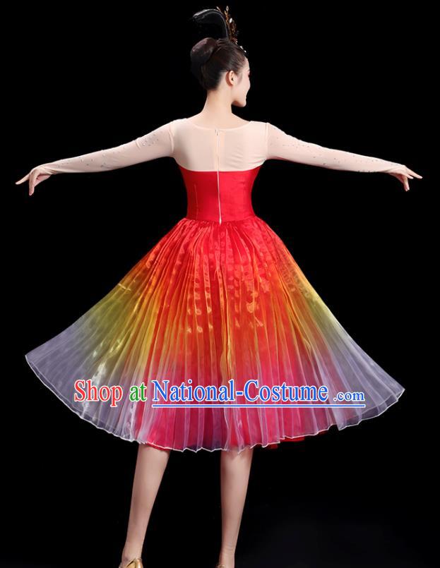 China Women Group Stage Show Red Short Dress Modern Dance Costume Embroidered Phoenix Fashion Opening Dance Clothing