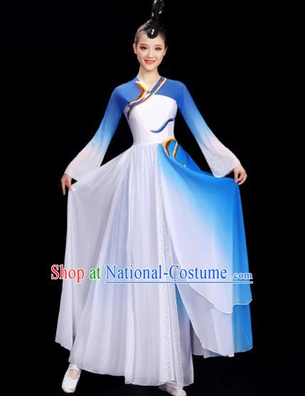 Chinese Women Dancing Competition Fashion Fan Dance Show Costume Yangko Dance Blue Outfit Folk Dance Clothing