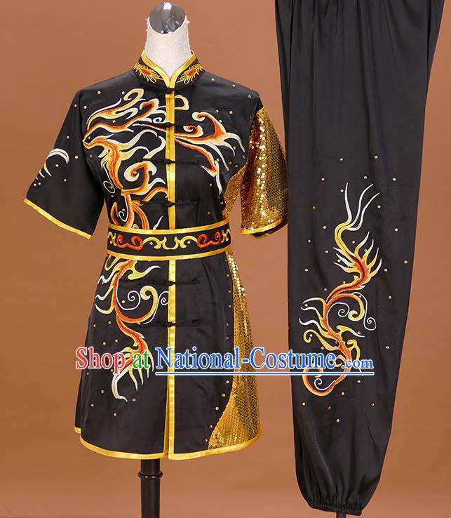 Chinese Changquan Competition Clothing Wushu Uniform Kongfu Performance Black Outfit