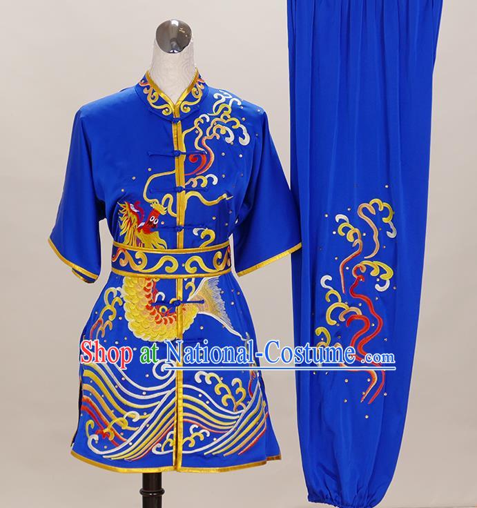 Chinese Wushu Uniform Kongfu Performance Royal Blue Outfit Changquan Competition Clothing