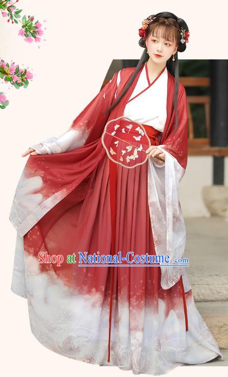 China Ming Dynasty Red Garment Costumes Traditional Swordswoman Hanfu Dresses Ancient Young Lady Clothing