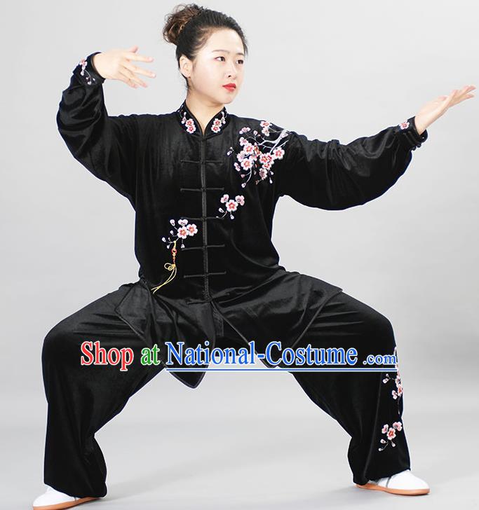 Chinese Winter Taiji Quan Training Uniform Wushu Competition Clothes Female Tai Chi Black Velvet Suit Martial Arts Clothing