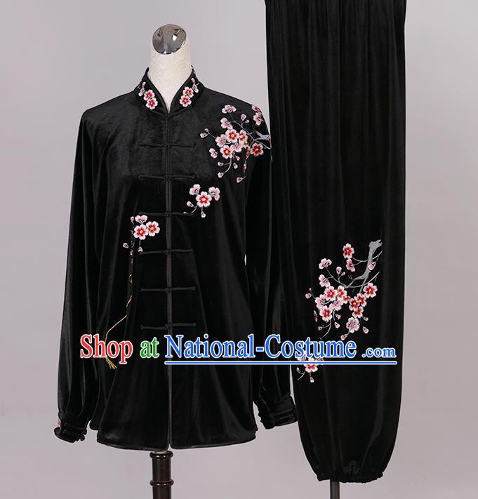 Chinese Winter Taiji Quan Training Uniform Wushu Competition Clothes Female Tai Chi Black Velvet Suit Martial Arts Clothing