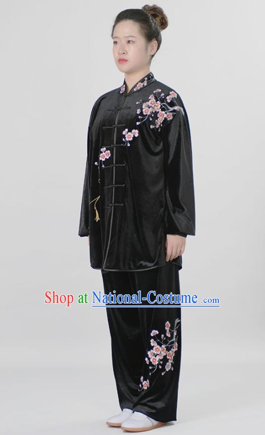 Chinese Winter Taiji Quan Training Uniform Wushu Competition Clothes Female Tai Chi Black Velvet Suit Martial Arts Clothing