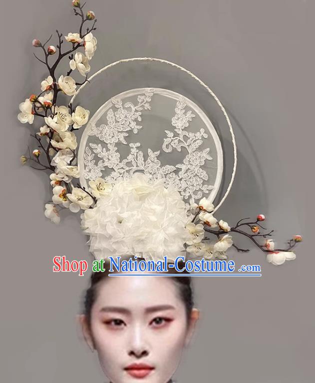 Chinese Style Blue And White Porcelain Headdress Catwalk Model Competition Exaggerated Makeup Modeling National Tide White Ancient Style Cheongsam Hair Accessories