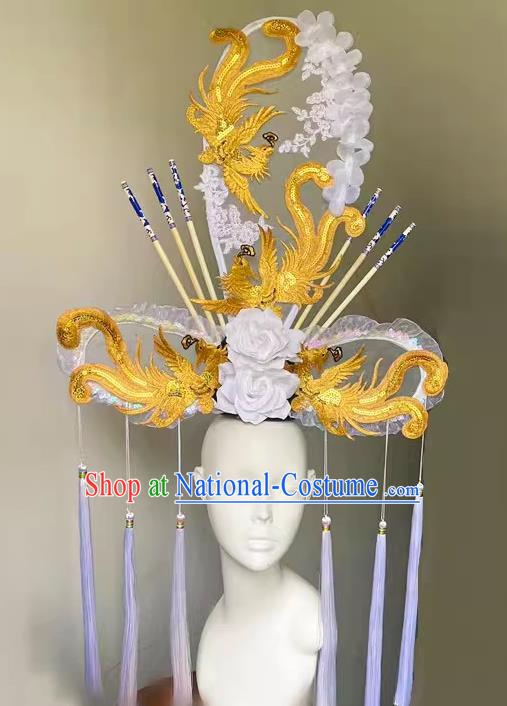 Chinese Style Blue And White Porcelain Headdress Catwalk Model Competition Exaggerated Makeup Modeling National Tide White Ancient Style Cheongsam Hair Accessories