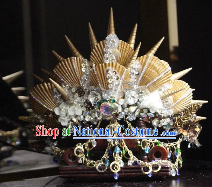 Natural Shell Mermaid Crown Series Fantasy Mermaid Crown Headdress Golden Shell Crown