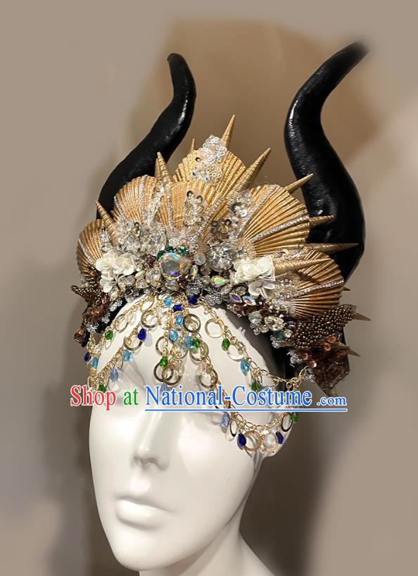 Natural Shell Mermaid Crown Series Fantasy Mermaid Crown Headdress Golden Horn