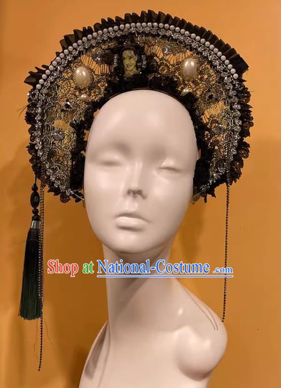 Our Lady s Crown Halo Headdress Exaggerated Design Catwalk Makeup Modeling Pearl Decoration