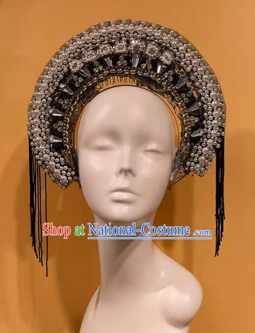 Our Lady s Crown Halo Headdress Exaggerated Design Catwalk Makeup Modeling Pearl Decoration