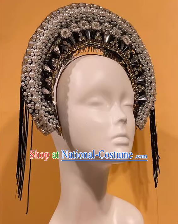 Our Lady s Crown Halo Headdress Exaggerated Design Catwalk Makeup Modeling Pearl Decoration