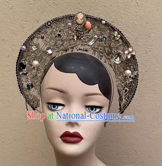 Our Lady s Crown Halo Headdress Exaggerated Design Catwalk Makeup Modeling Pearl Decoration