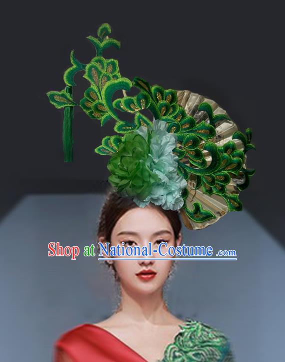 Chinese Style Blue And White Fan Shaped Porcelain Ancient Style Catwalk Model Competition Photography Exaggerated Headdress Hair Accessories