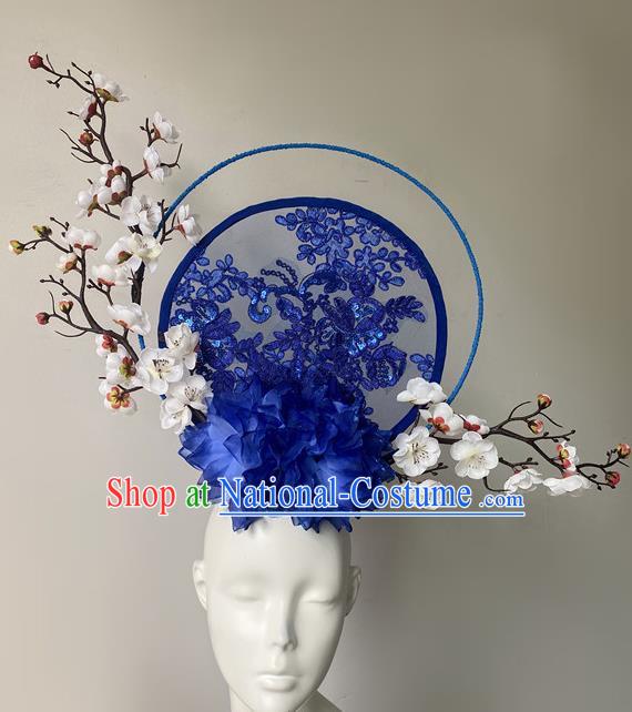 Chinese Style Blue And White Porcelain Blue National Tide Ancient Style Catwalk Model Competition Exaggerated Headdress Hair Accessories