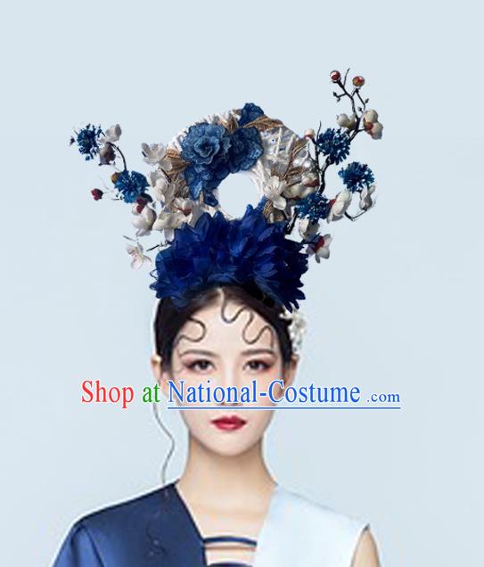 Chinese Style Blue And White Porcelain Blue National Tide Ancient Style Catwalk Model Competition Exaggerated Headdress Hair Accessories