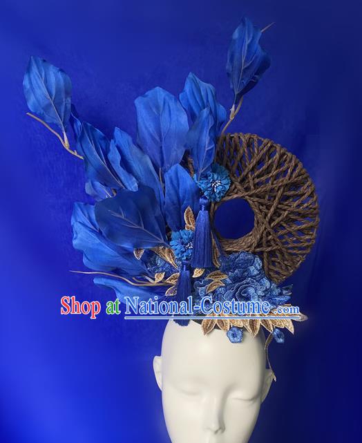 Chinese Style Blue And White Porcelain Blue National Tide Ancient Style Catwalk Model Competition Exaggerated Headdress Hair Accessories