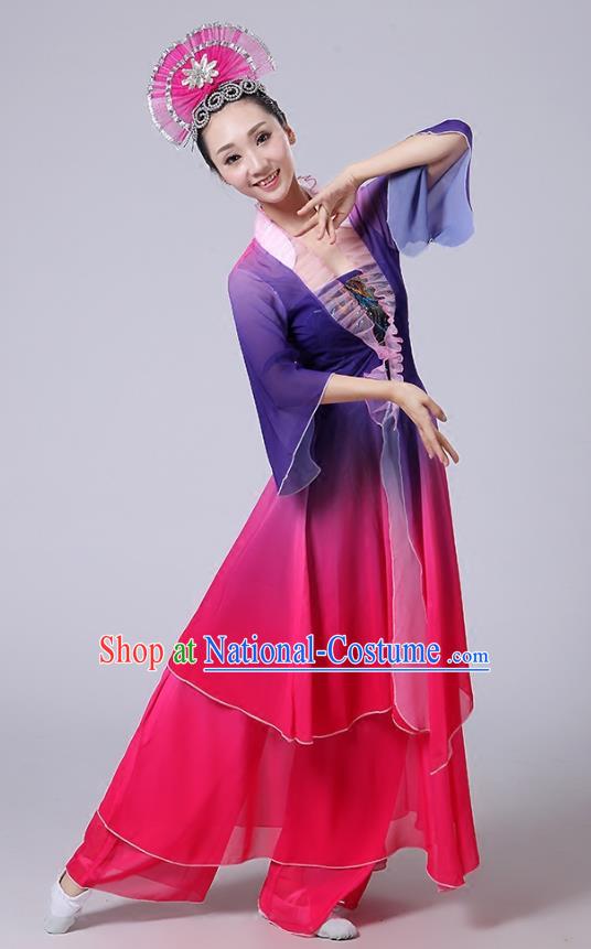 Classical Dance Performance Costume Long Skirt National Dance Fan Dance Performance Costume Dot Crimson Lip Dance Costume