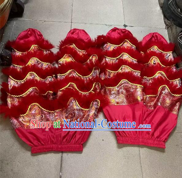 Handmade World Lion Dance Competition Fur Costumes 2 Pairs Lion Dance Pants Adult Size Red Satin Trousers with Red Fur