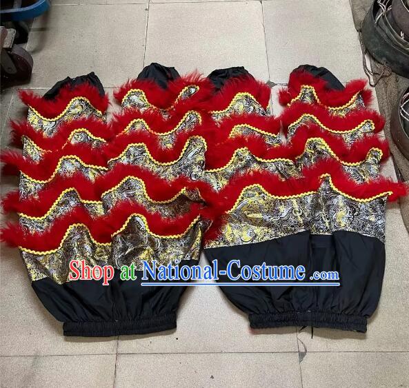 Adult Size Black Satin Trousers with Red Fur Handmade World Lion Dance Competition Fur Costumes 2 Pairs Lion Dance Pants