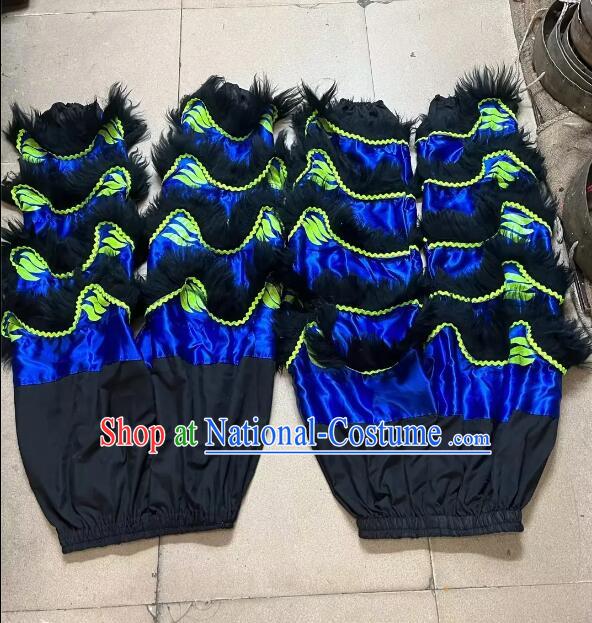 China Lion Dance Competition Costumes Handmade 2 Pairs Lion Dance Pants Adult Size Blue Trousers with Black Fur