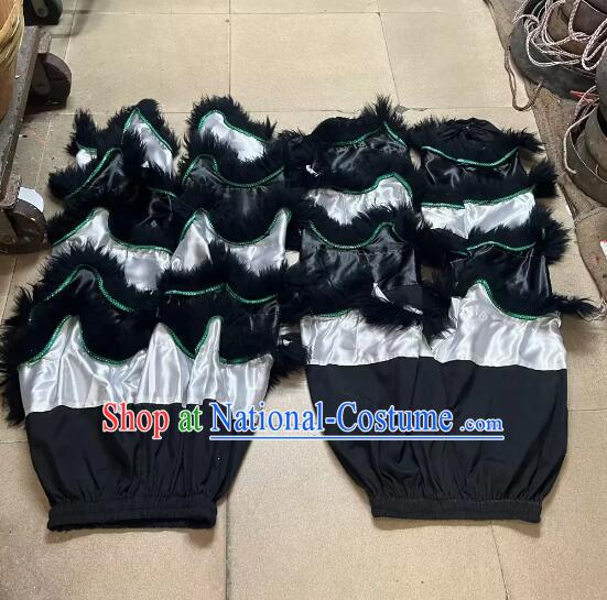 Handmade 2 Pairs Lion Dance Pants Adult Size White Satin Trousers with Black Fur China Lion Dance Competition Costumes